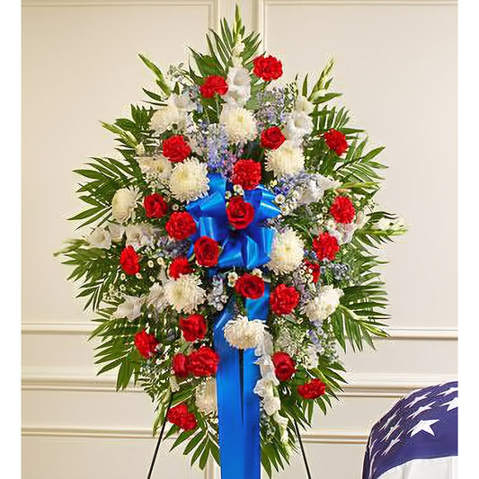 Deepest Red, White & Blue Standing Spray - Funeral > Standing Sprays - Queens Flower Delivery