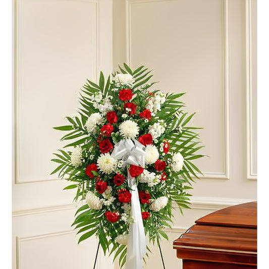 Deepest Sympathies Red & White Standing Spray - Funeral > Standing Sprays - Queens Flower Delivery