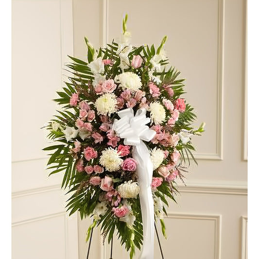 Deepest Sympathies Standing Spray-Pink & White - Funeral > Standing Sprays - Queens Flower Delivery