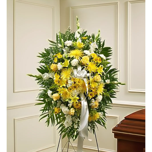 Deepest Sympathies Yellow Standing Spray - Funeral > Standing Sprays - Queens Flower Delivery