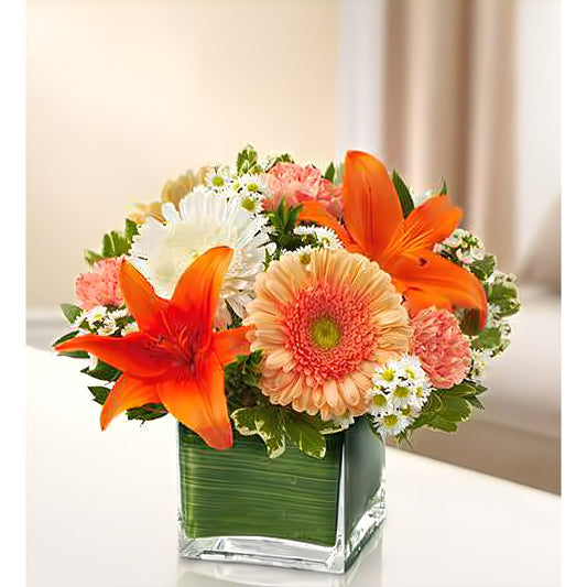 Healing Tears - Peach, Orange and White - Funeral > Vase Arrangements - Queens Flower Delivery