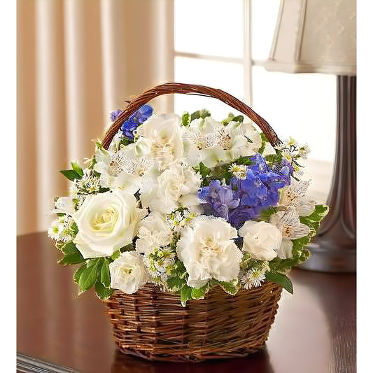 Peace, Prayers & Blessings - Blue and White - Fresh Cut Flowers - Queens Flower Delivery
