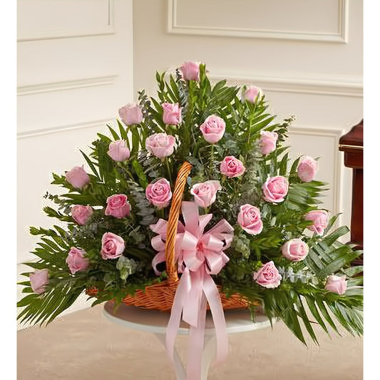 Pink Rose Fireside Basket - Funeral > For the Service - Queens Flower Delivery