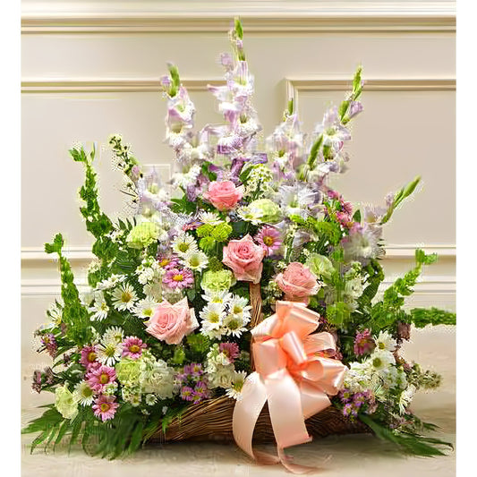 Thoughts and Prayers Fireside Basket - Pastel - Funeral > For the Service - Queens Flower Delivery