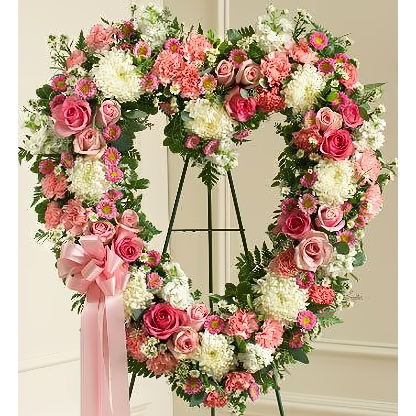Always Remember Pink Floral Heart Tribute - Funeral > Hearts - Queens Flower Delivery