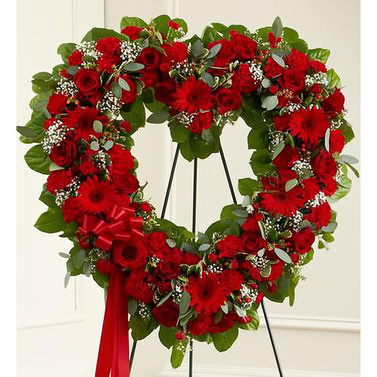 Always Remember Red Floral Heart Tribute - Funeral > Hearts - Queens Flower Delivery