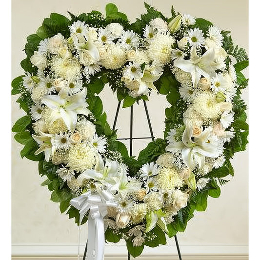 Always Remember White Floral Heart Tribute - Funeral > Hearts - Queens Flower Delivery