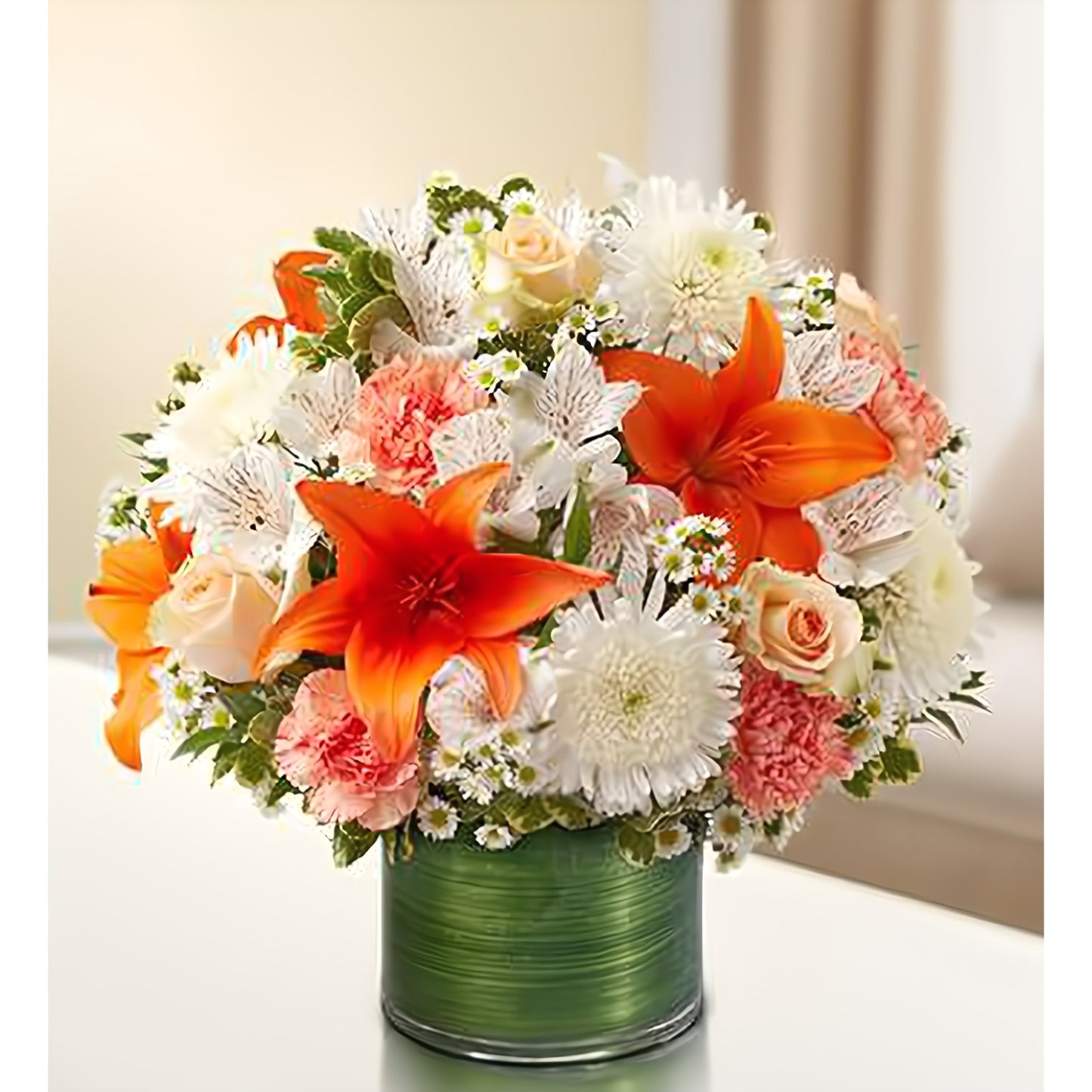 Cherished Memories - Peach, Orange and White - Funeral > Vase Arrangements - Queens Flower Delivery