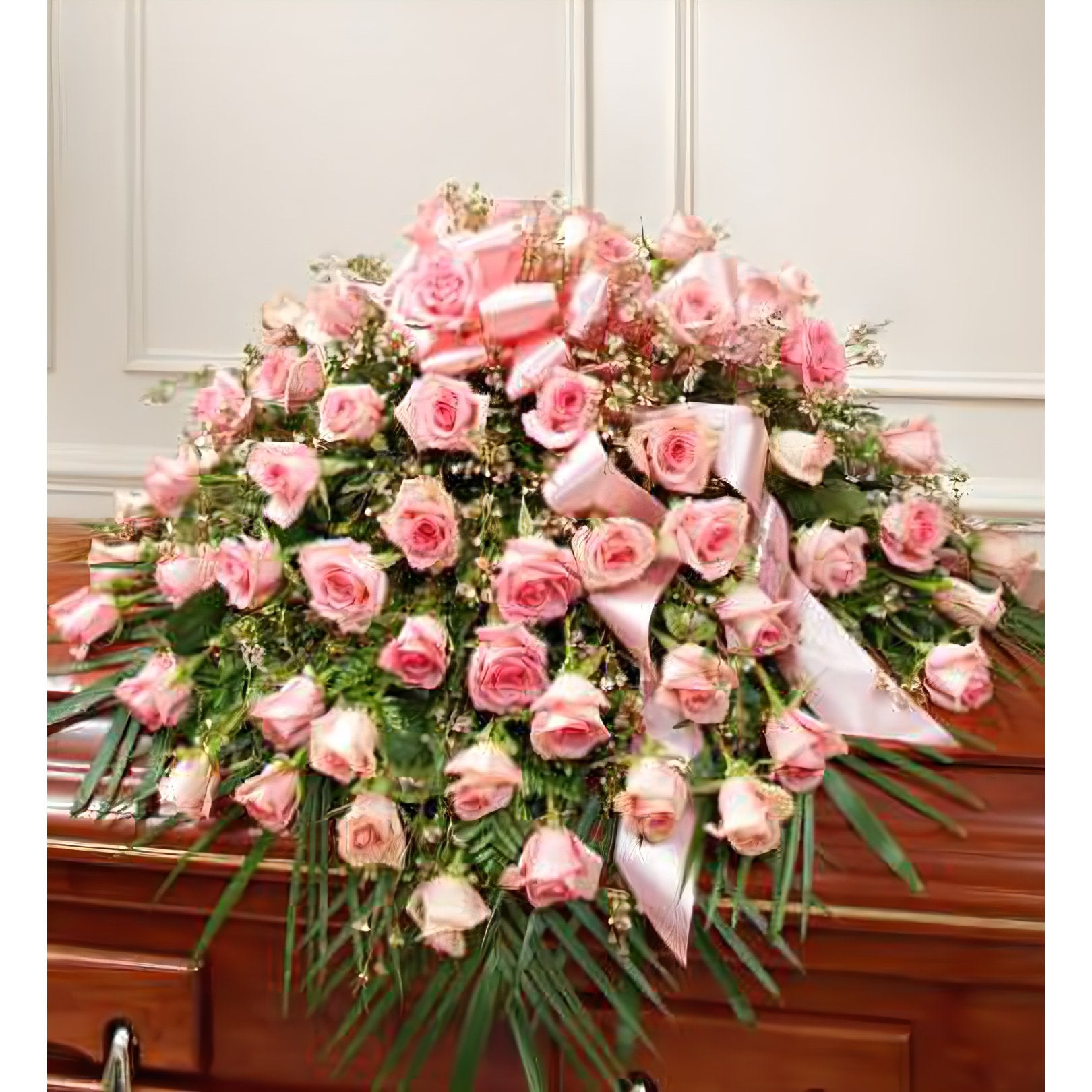 Cherished Memories Rose Half Casket Cover - Pink - Funeral > Casket Sprays - Queens Flower Delivery