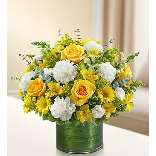 Cherished Memories - Yellow and White - Funeral > Vase Arrangements - Queens Flower Delivery