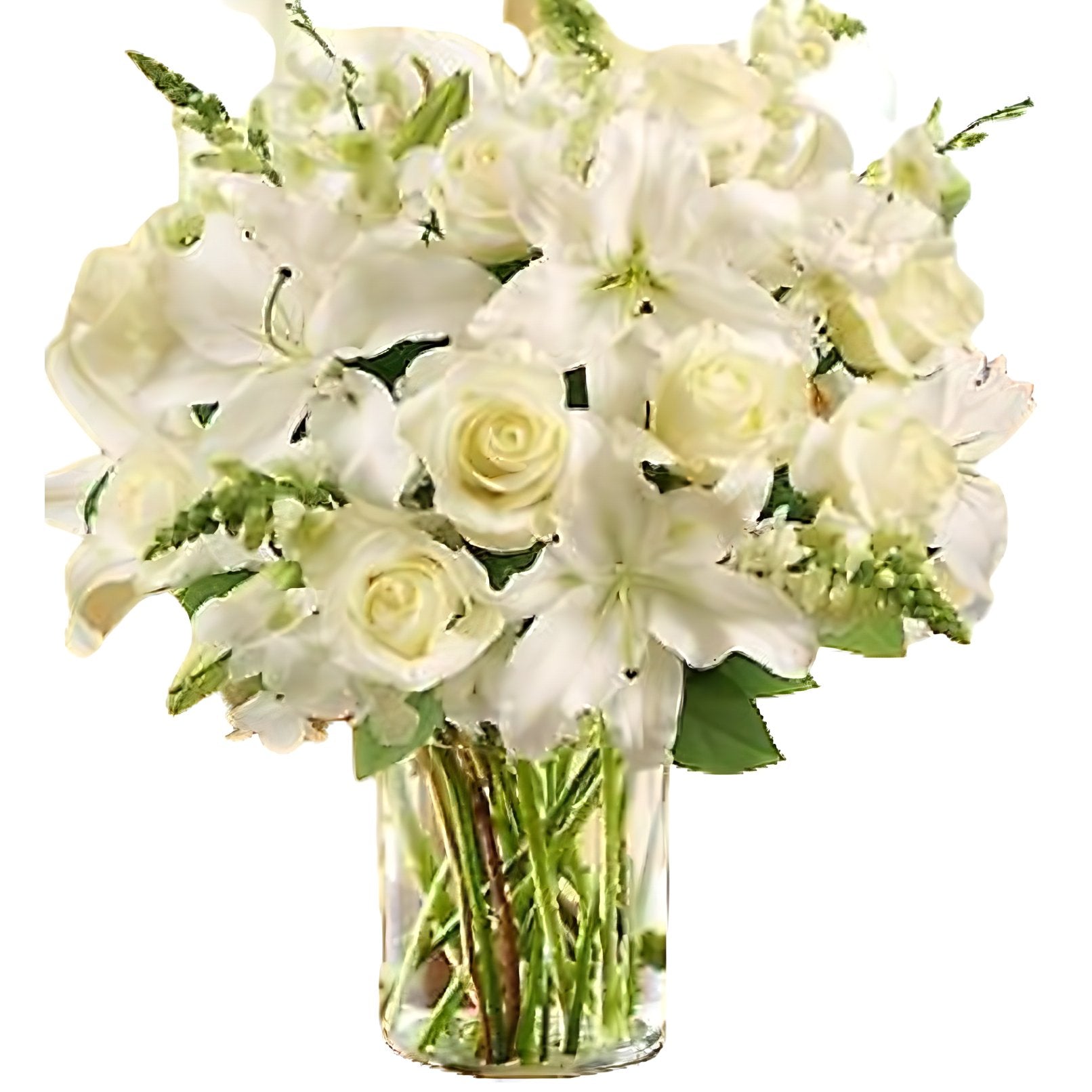Classic All White Arrangement for Sympathy - Funeral > Vase Arrangements - Queens Flower Delivery