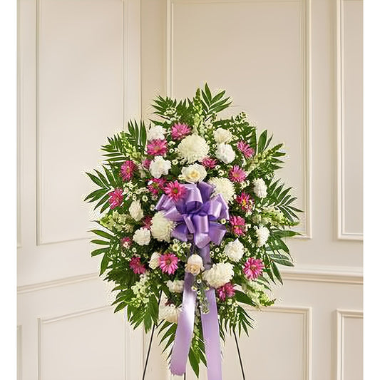 Deepest Sympathies Lavender & White Standing Spray - Funeral > Standing Sprays - Queens Flower Delivery