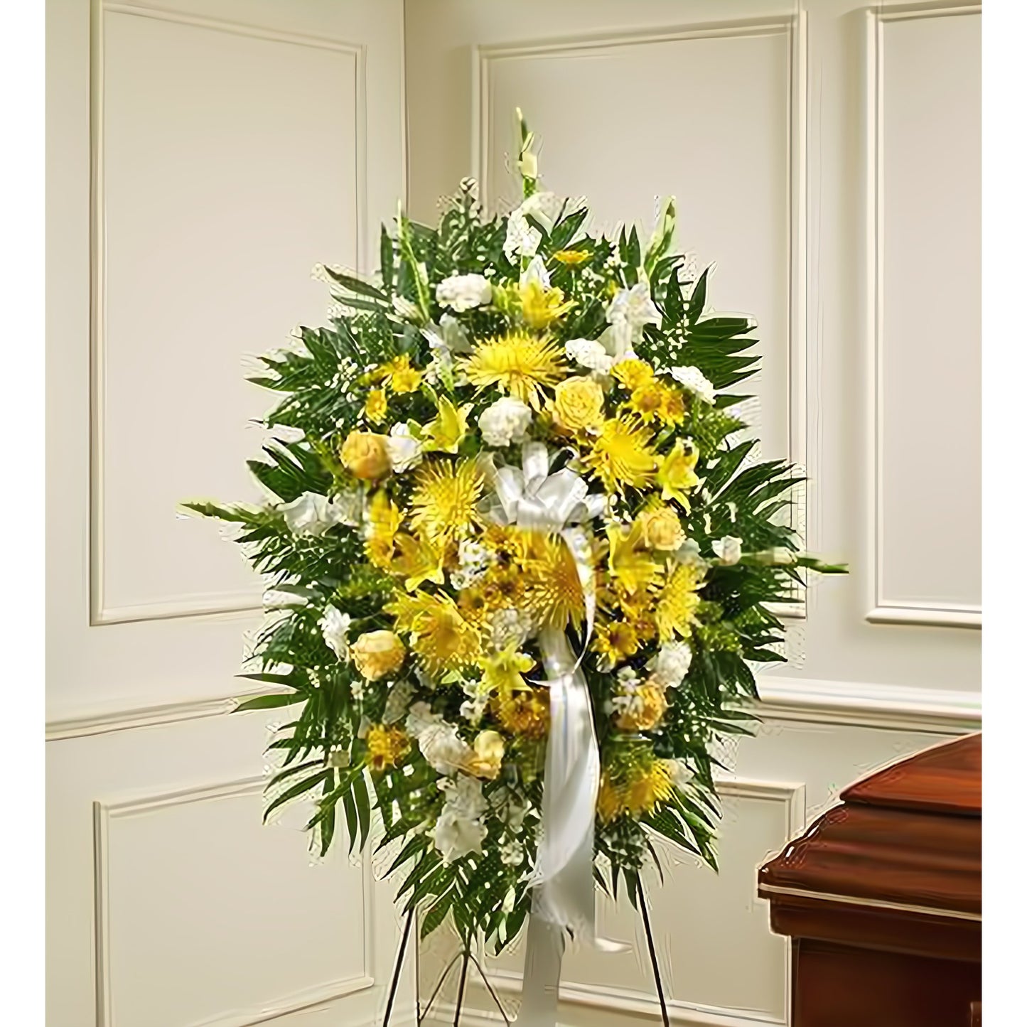 Deepest Sympathies Yellow Standing Spray - Funeral > Standing Sprays - Queens Flower Delivery