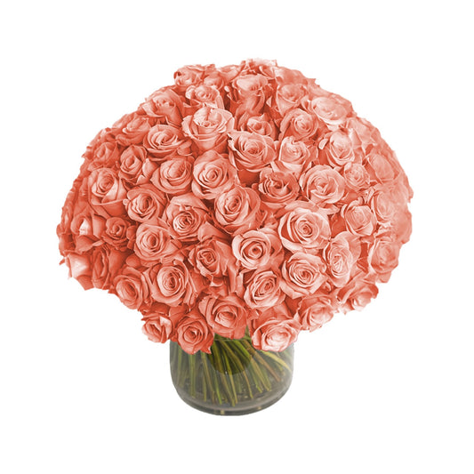 Fresh Roses in a Vase | 100 Peach Roses - Fresh Cut Flowers - Queens Flower Delivery