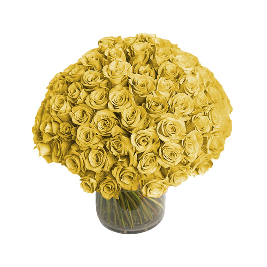 Fresh Roses in a Vase | 100 Yellow Roses - Fresh Cut Flowers - Queens Flower Delivery