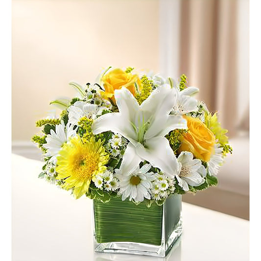 Healing Tears - Yellow and White - Funeral > Vase Arrangements - Queens Flower Delivery