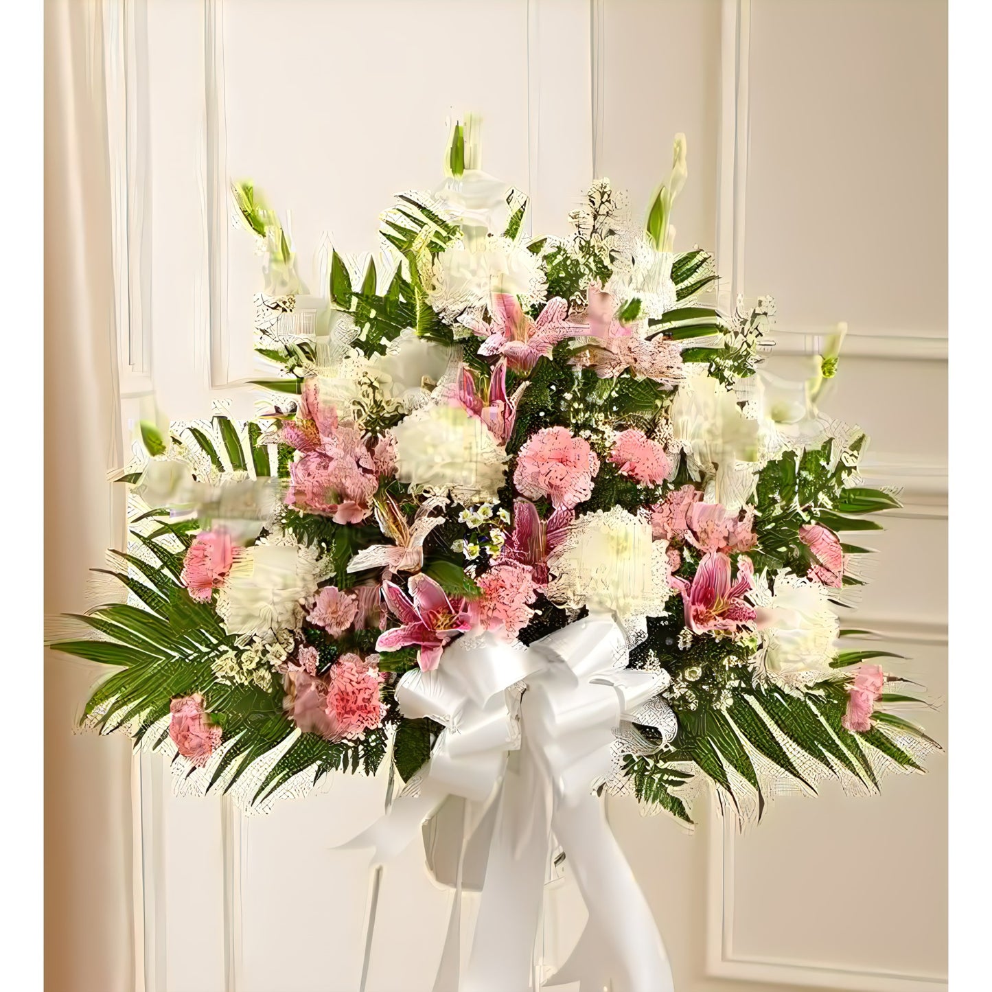 Heartfelt Sympathies Pink & White Standing Basket - Funeral > For the Service - Queens Flower Delivery