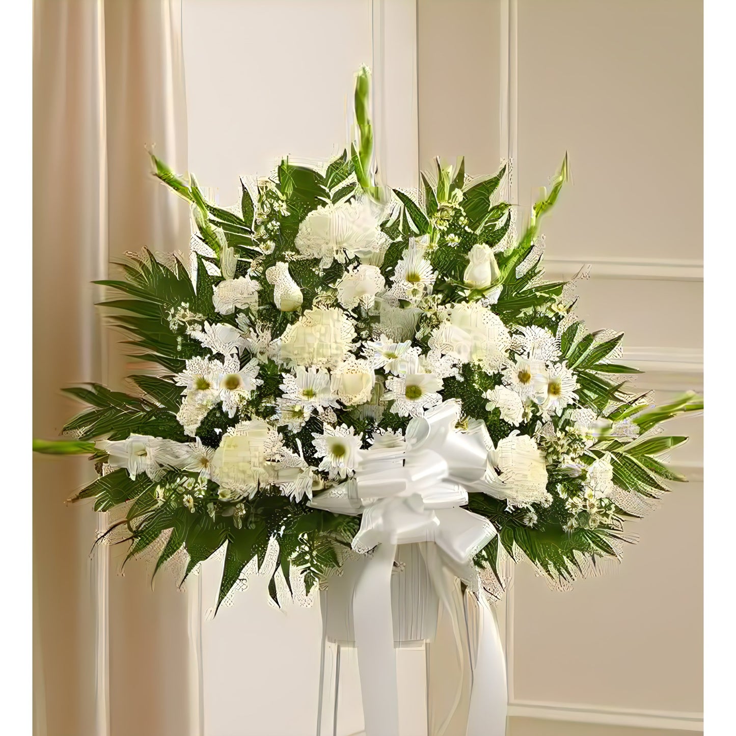 Heartfelt Sympathies White Standing Basket - Funeral > For the Service - Queens Flower Delivery