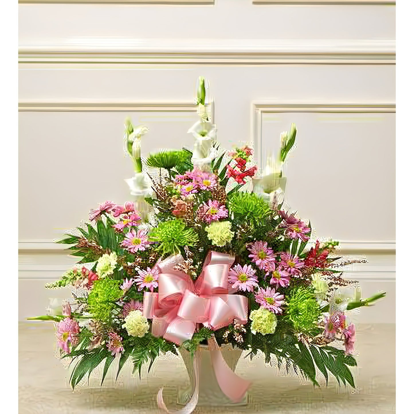 Heartfelt Tribute Pastel Floor Basket Arrangement - Funeral > For the Service - Queens Flower Delivery
