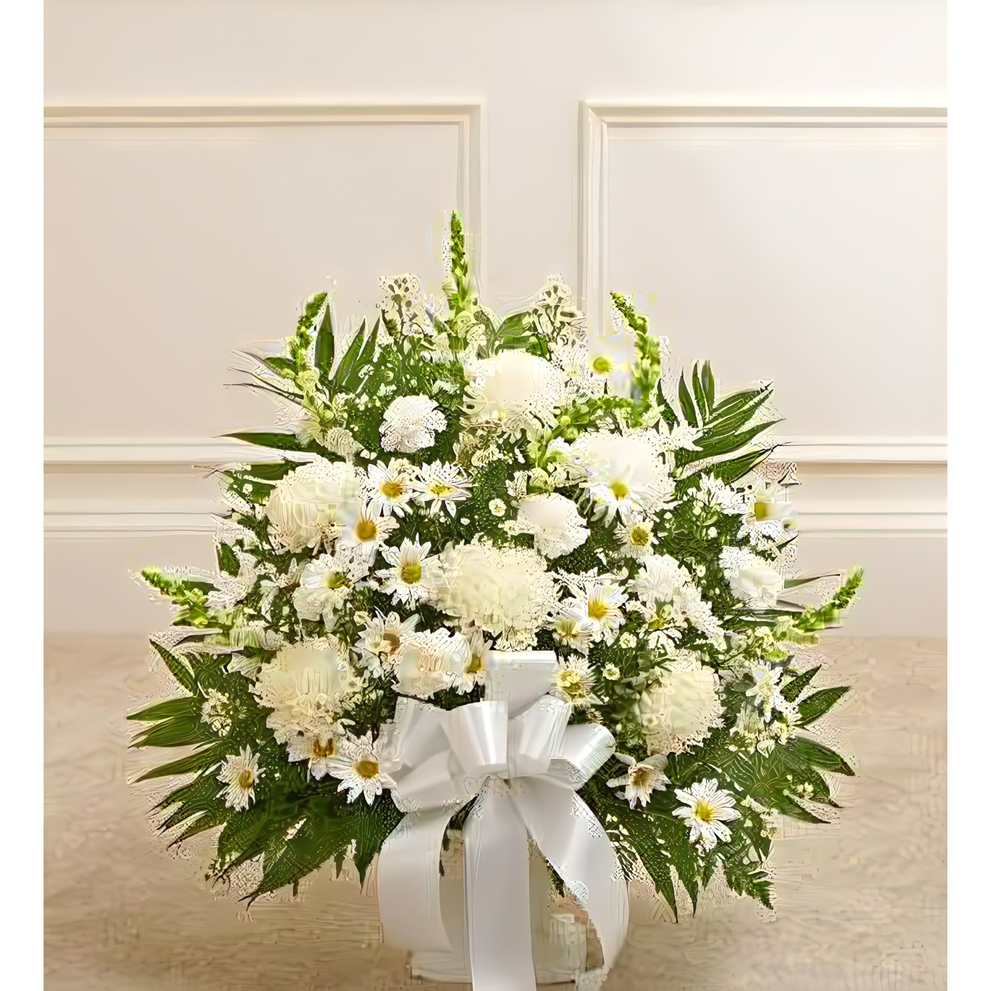 Heartfelt Tribute White Floor Basket Arrangement - Funeral > For the Service - Queens Flower Delivery