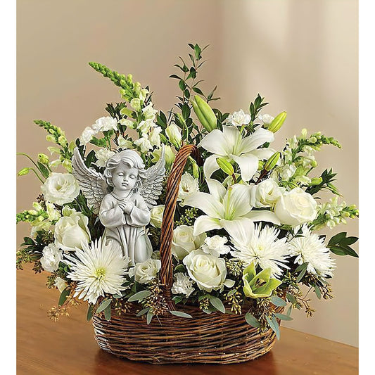 Heavenly Angel All White Basket - Funeral > Baskets - Queens Flower Delivery