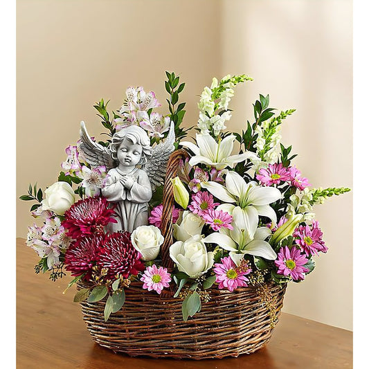 Heavenly Angel Lavender and White Basket - Funeral > Baskets - Queens Flower Delivery