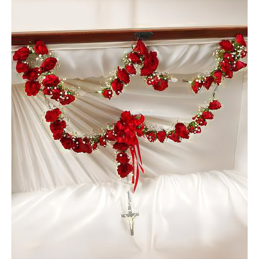 Large Rosary with Red Spray Roses - Funeral > Casket Sprays - Queens Flower Delivery