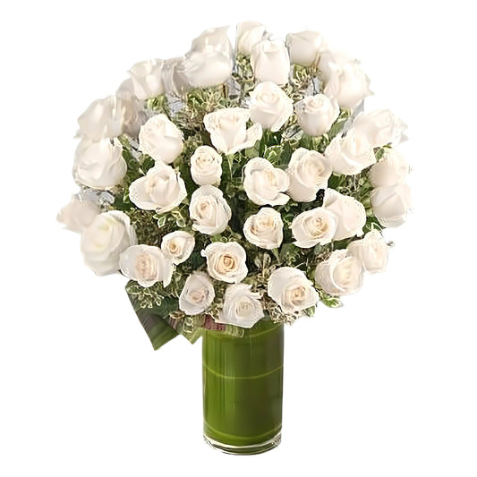 Luxury Rose Bouquet - 48 Premium Long Stem White Roses - Products > Luxury Collection - Queens Flower Delivery