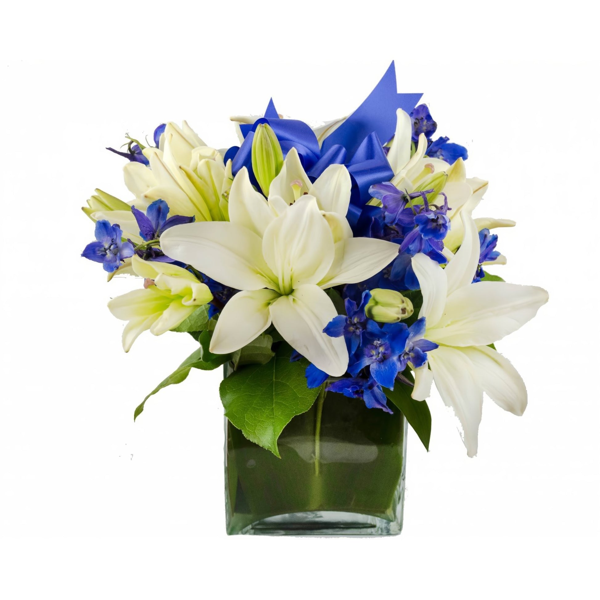Modern Blue Cube - Fresh Cut Flowers - Queens Flower Delivery