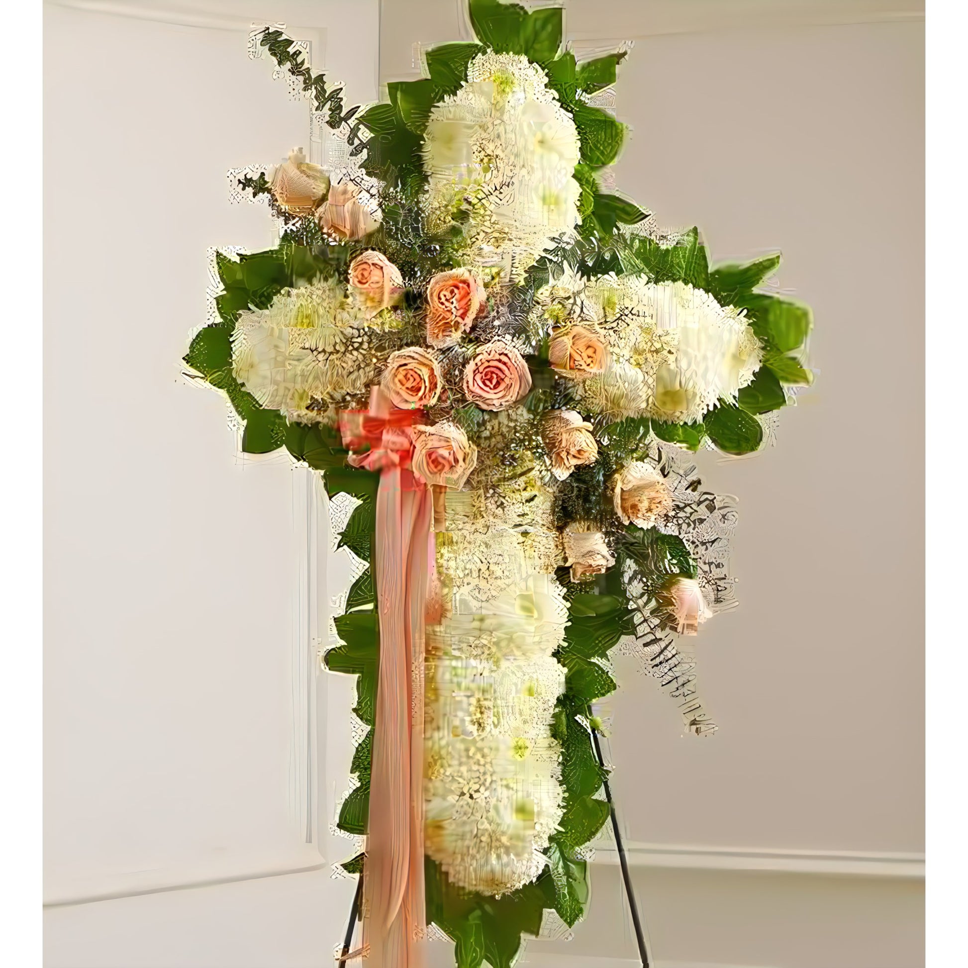 Peace and Prayers Standing Cross - Peach - Funeral > Crosses - Queens Flower Delivery