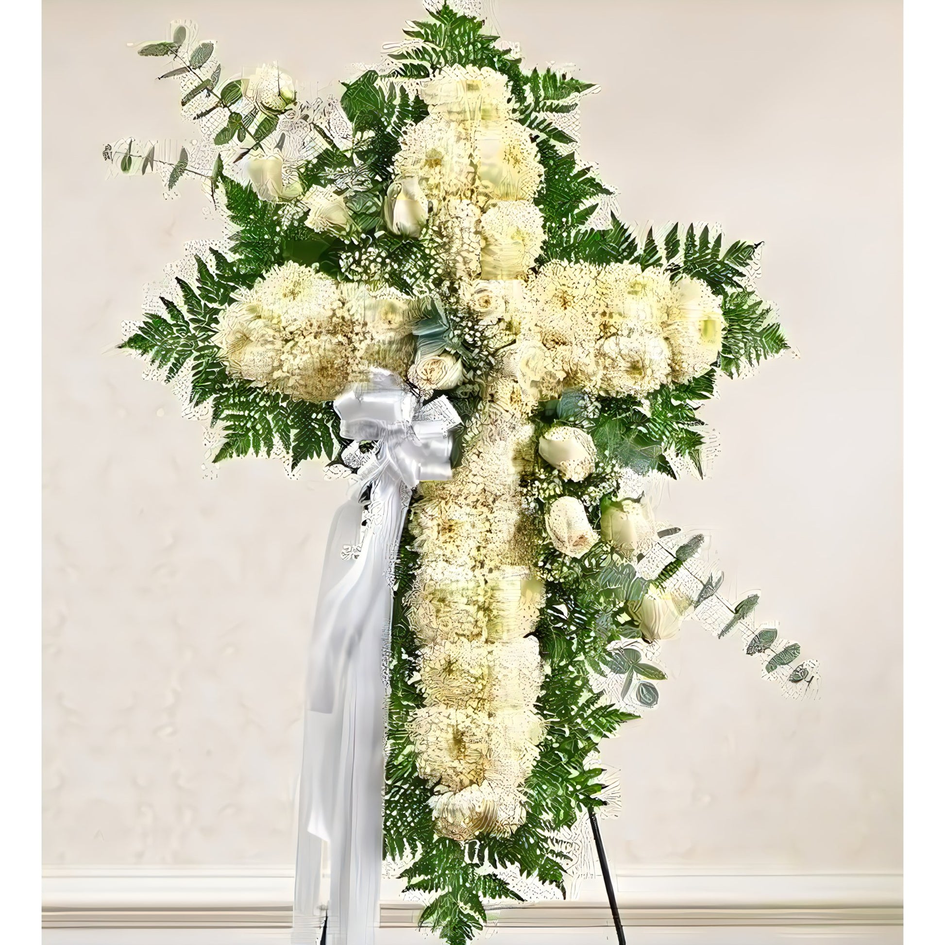 Peace and Prayers Standing Cross - White - Funeral > Crosses - Queens Flower Delivery