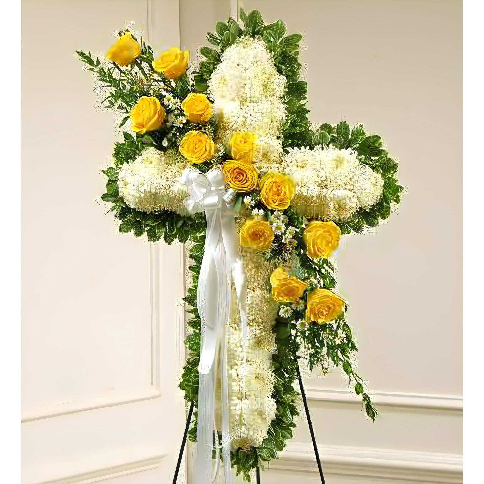 Peace and Prayers Standing Cross - Yellow - Funeral > Crosses - Queens Flower Delivery