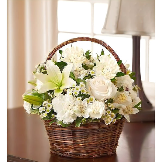 Peace, Prayers, & Blessings- All White - Funeral > Baskets - Queens Flower Delivery