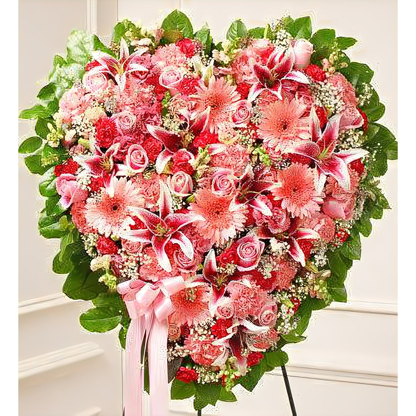 Pink Mixed Flower Heart - Funeral > Hearts - Queens Flower Delivery