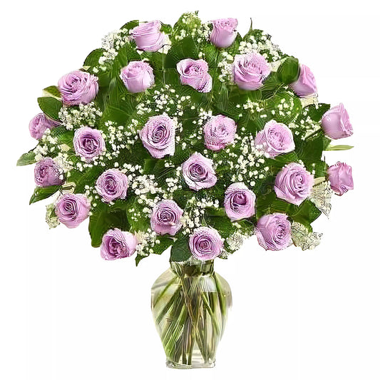 Premium Long Stem - 24 Purple Roses - Fresh Cut Flowers - Queens Flower Delivery