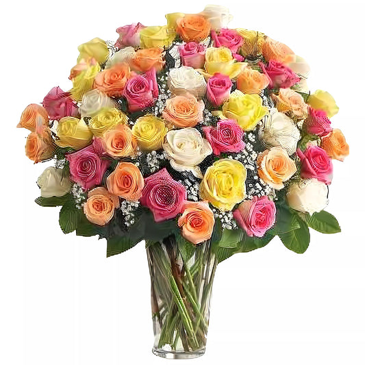 Premium Long Stem - 48 Assorted Roses - Fresh Cut Flowers - Queens Flower Delivery