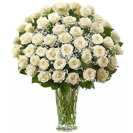 Premium Long Stem - 48 White Roses - Roses - Queens Flower Delivery