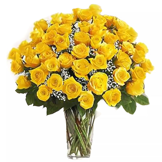 Premium Long Stem - 48 Yellow Roses - Fresh Cut Flowers - Queens Flower Delivery