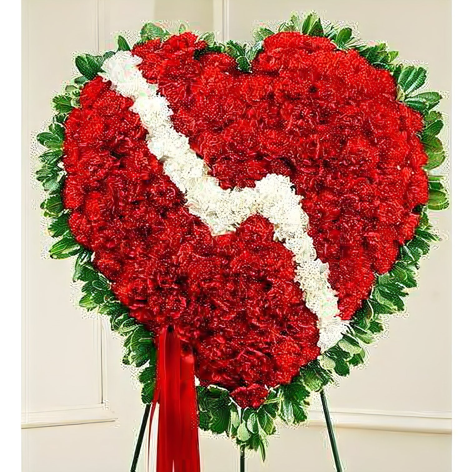 Red and White Standing Broken Heart - Funeral > Hearts - Queens Flower Delivery