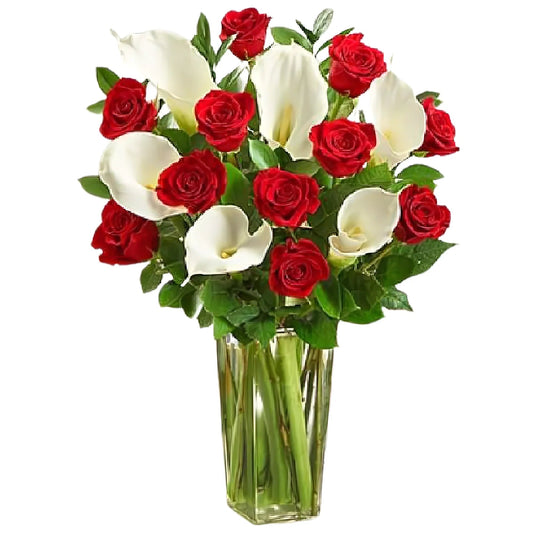 Red Rose & Calla Lily Bouquet - Fresh Cut Flowers - Queens Flower Delivery