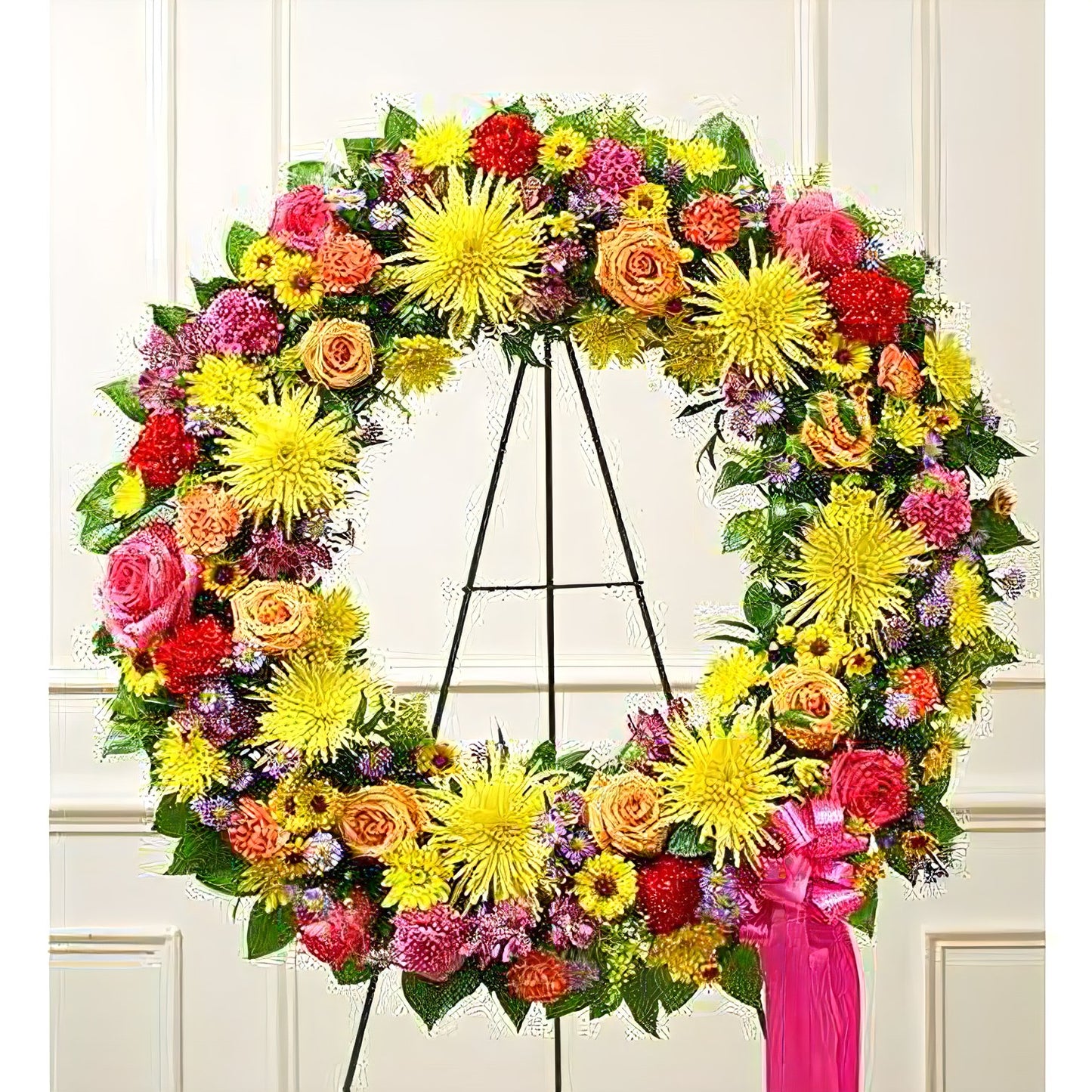Serene Blessings Bright Standing Wreath - Funeral > Wreaths - Queens Flower Delivery