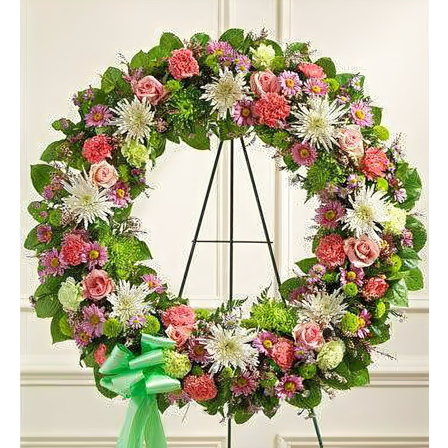 Serene Blessings Pastel Standing Wreath - Funeral > Wreaths - Queens Flower Delivery