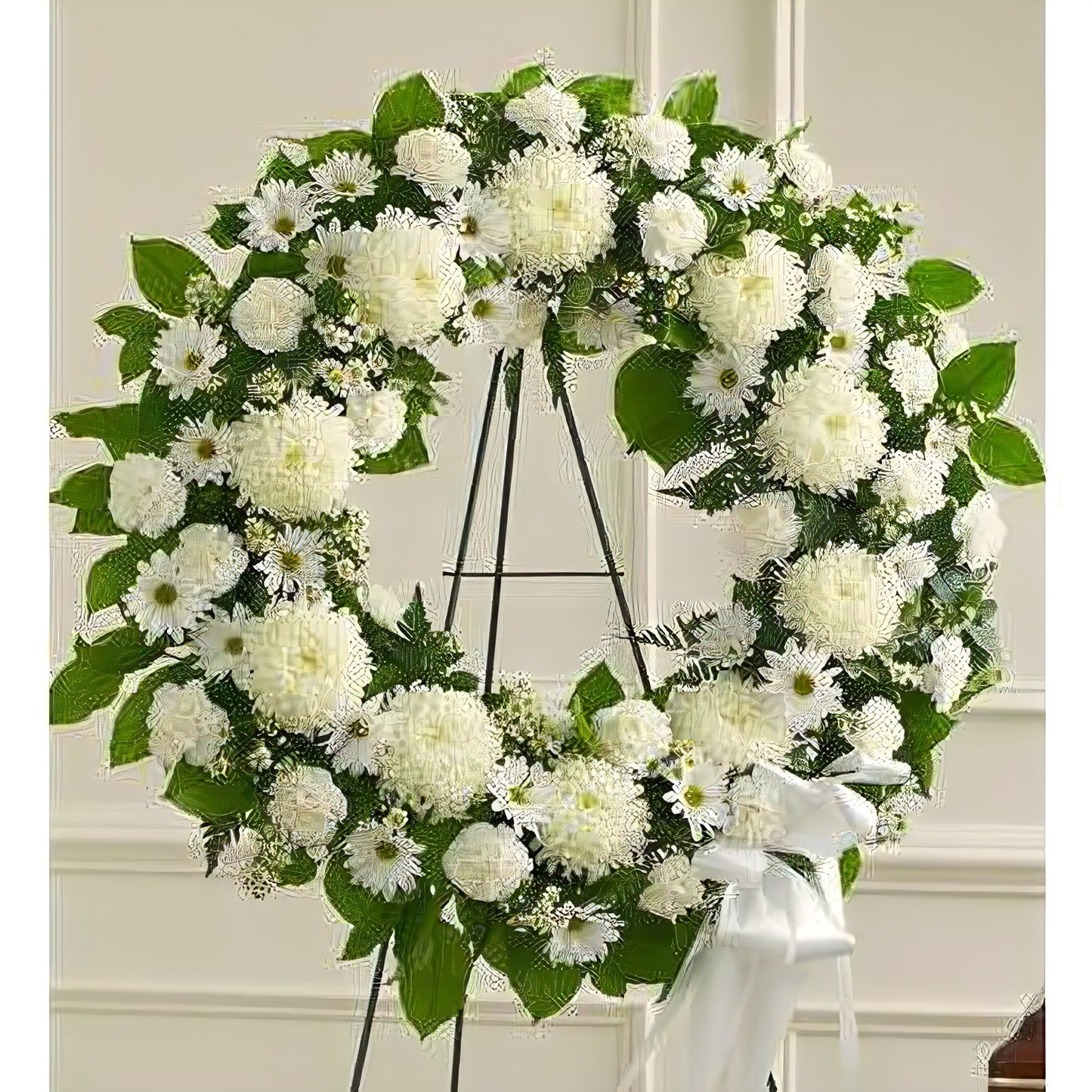 Serene Blessings White Standing Wreath - Funeral > Wreaths - Queens Flower Delivery