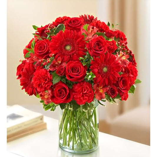 Sincerest Sorrow - All Red - Funeral > Vase Arrangements - Queens Flower Delivery