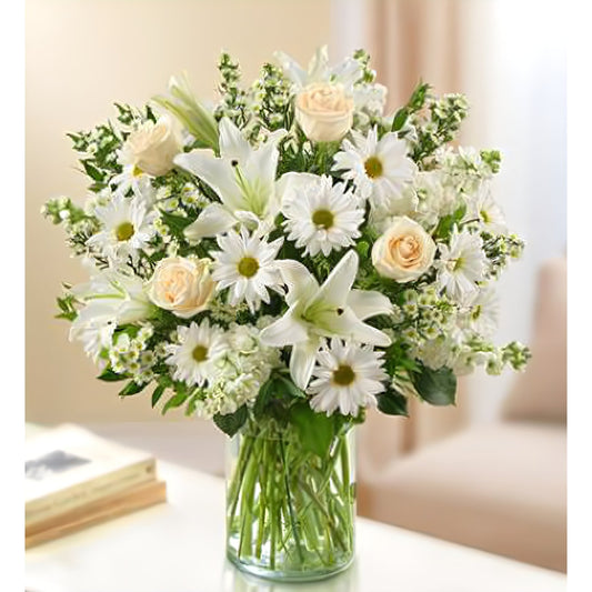Sincerest Sorrow - All White - Funeral > Vase Arrangements - Queens Flower Delivery