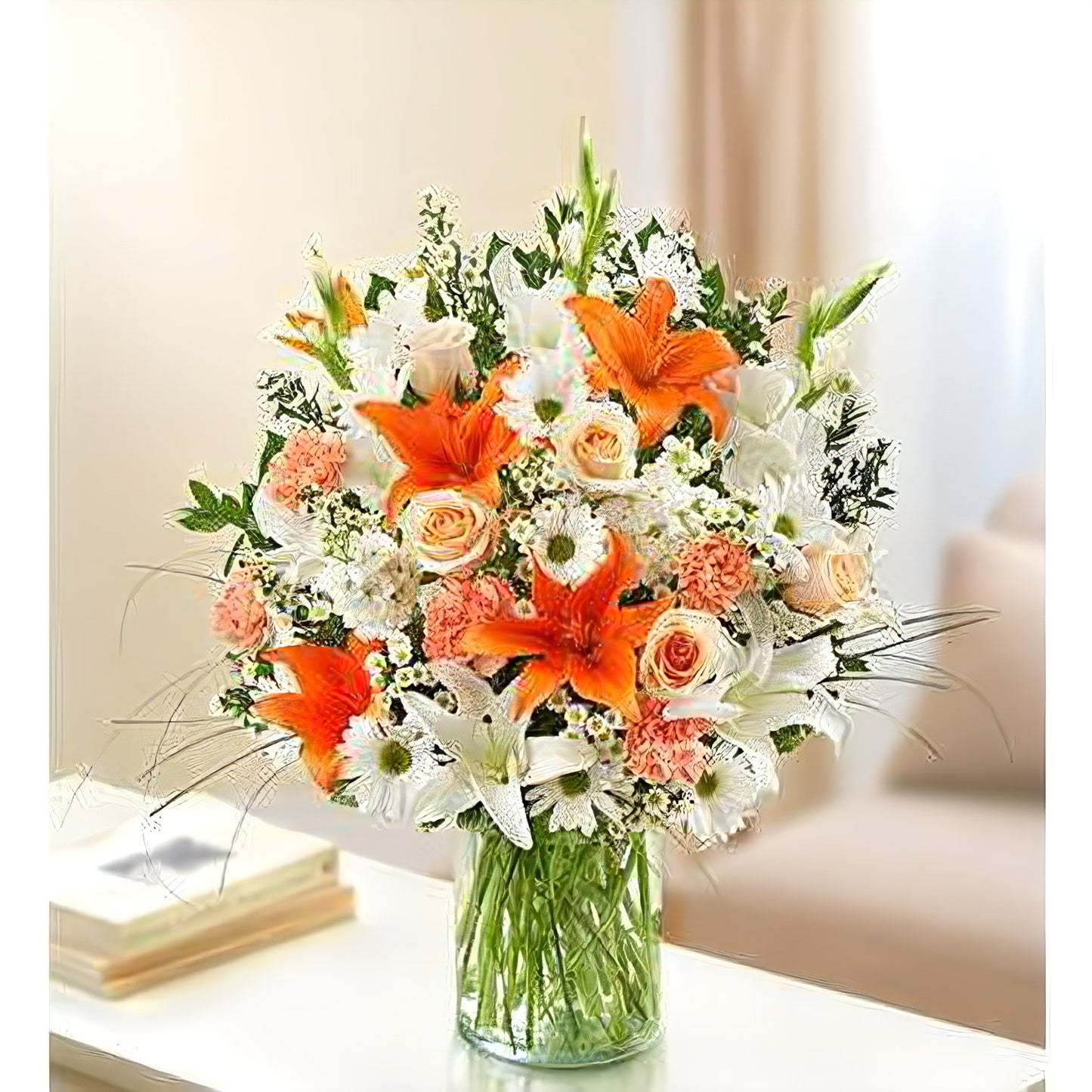Sincerest Sorrow - Peach, Orange and White - Funeral > Vase Arrangements - Queens Flower Delivery