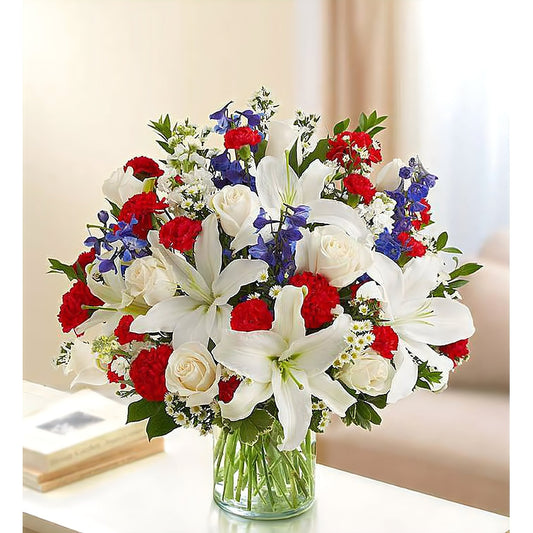 Sincerest Sorrow - Red, White and Blue - Funeral > Vase Arrangements - Queens Flower Delivery