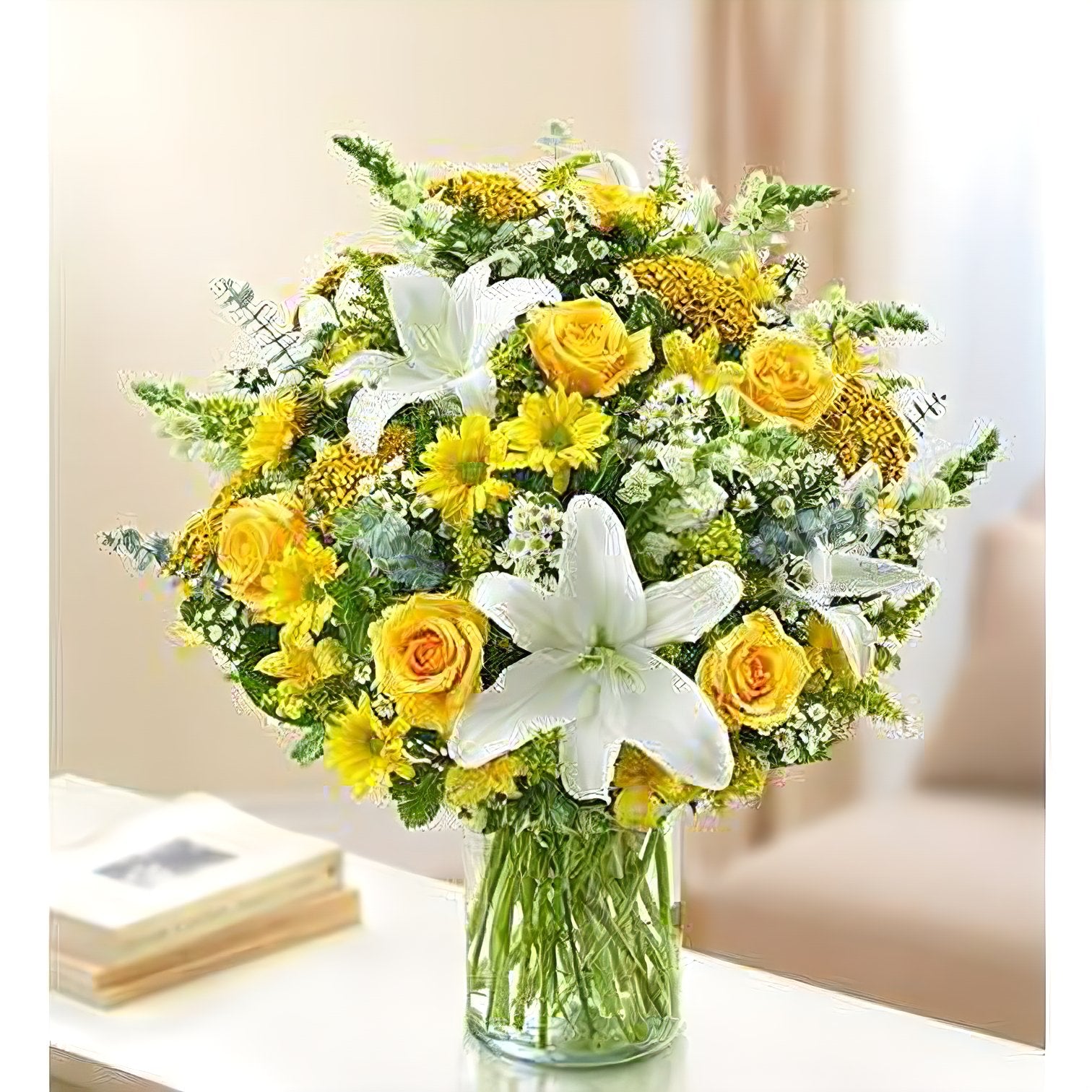 Sincerest Sorrow - Yellow and White - Funeral > Vase Arrangements - Queens Flower Delivery