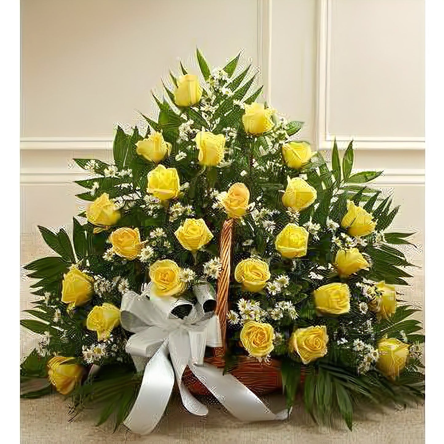 Sincerest Sympathies Fireside Basket - Yellow - Funeral > For the Service - Queens Flower Delivery