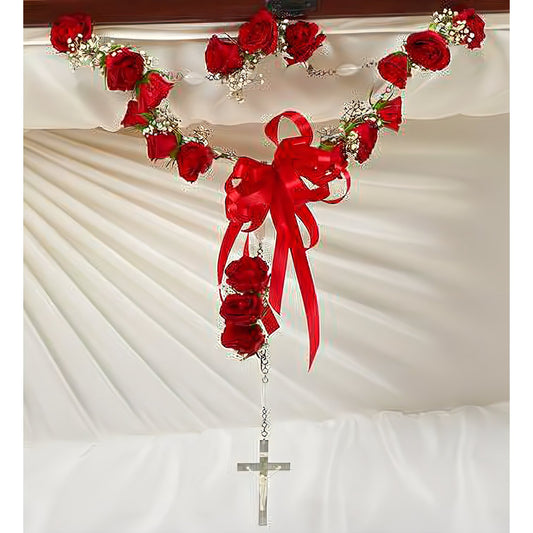 Small Rosary with Red Spray Roses - Funeral > Casket Sprays - Queens Flower Delivery
